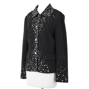 Joan Rivers Sz M Black White Silver Rhinestones Lined Collar Poly Spandex Jacket
