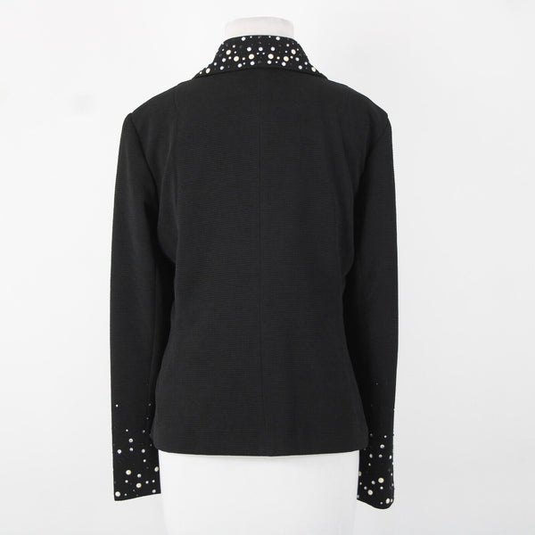 Joan Rivers Sz M Black White Silver Rhinestones Lined Collar Poly Spandex Jacket