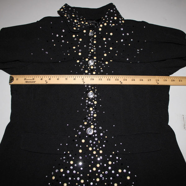 Joan Rivers Sz M Black White Silver Rhinestones Lined Collar Poly Spandex Jacket