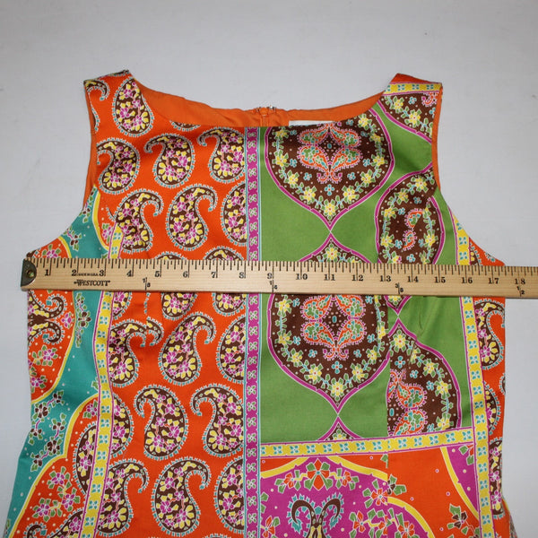 Peter Nygard Dress Sz 8P Orange Green Multi Color Lined Sleeveless Cotton Dress
