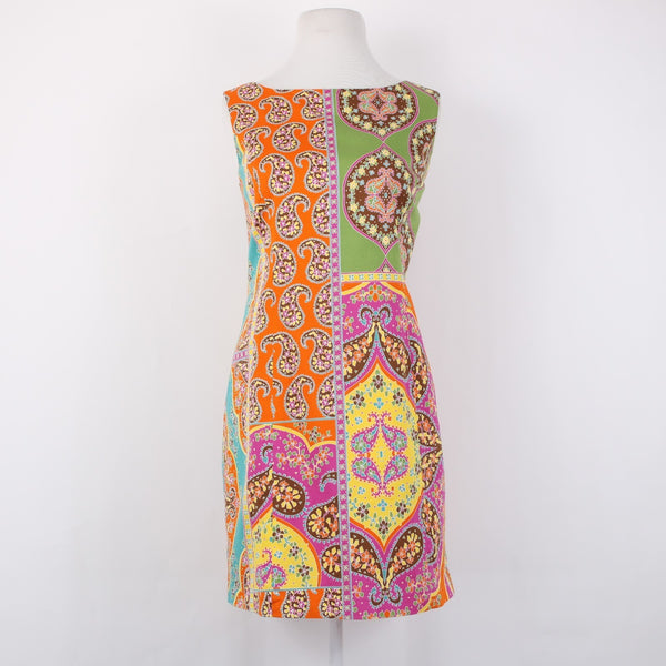 Peter Nygard Dress Sz 8P Orange Green Multi Color Lined Sleeveless Cotton Dress