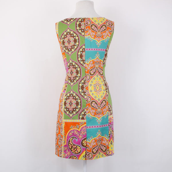 Peter Nygard Dress Sz 8P Orange Green Multi Color Lined Sleeveless Cotton Dress