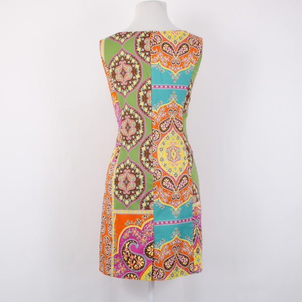 Peter Nygard Dress Sz 8P Orange Green Multi Color Lined Sleeveless Cotton Dress