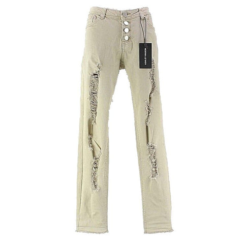 Ashley Mason NEW $29 Sz 26 X 27.5 Tan Button Destroyed Cotton Blend Jean