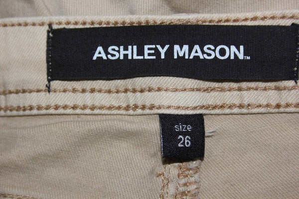 Ashley Mason NEW $29 Sz 26 X 27.5 Tan Button Destroyed Cotton Blend Jean
