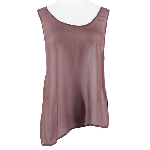 MAG NEW Sz 14 Raisin Soft Burgundy Asymmetrical Sheer 100% Silk Top
