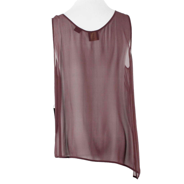 MAG NEW Sz 14 Raisin Soft Burgundy Asymmetrical Sheer 100% Silk Top