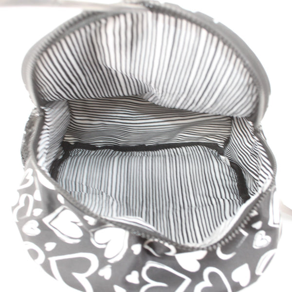 Brighton Backpack NEW Endless Love 12 x 9 x  4 Black White Heart Fabric Backpack