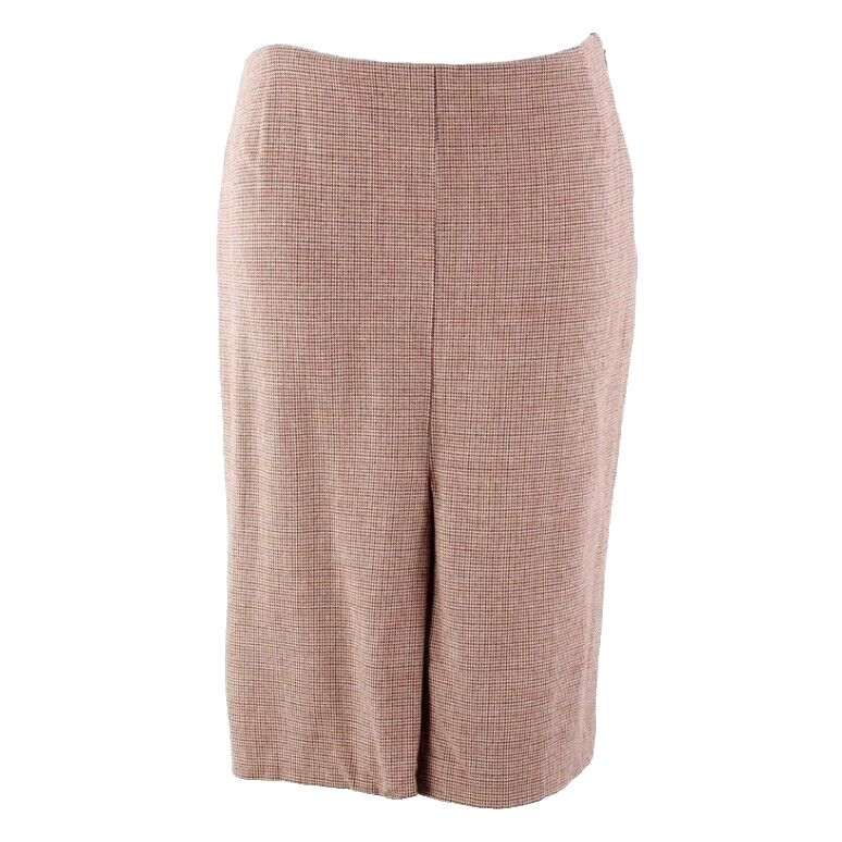 Kulson Sz 46 Cream Brown Rust Wool Viscose Blend 1 Pleat Straight Skirt