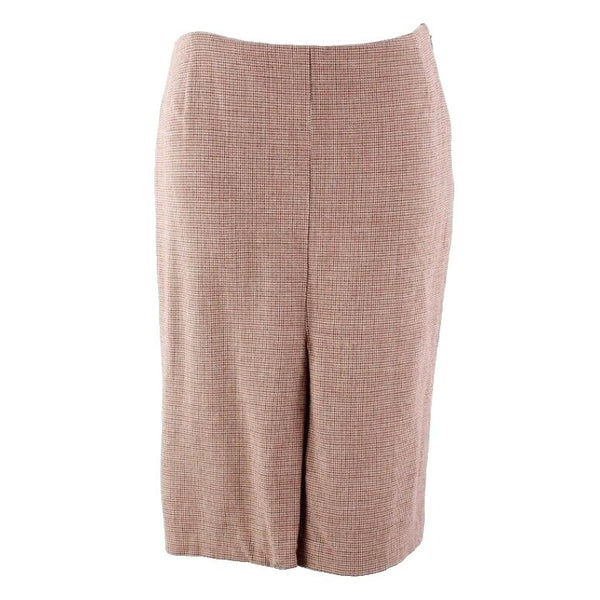 Kulson Sz 46 Cream Brown Rust Wool Viscose Blend 1 Pleat Straight Skirt