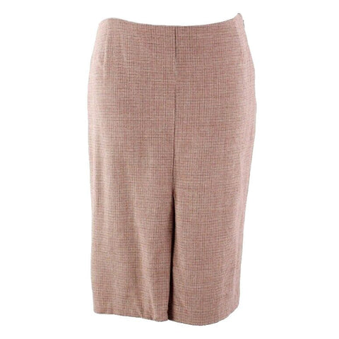 Kulson Sz 46 Cream Brown Rust Wool Viscose Blend 1 Pleat Straight Skirt