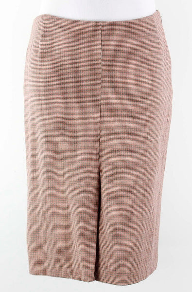 Kulson Sz 46 Cream Brown Rust Wool Viscose Blend 1 Pleat Straight Skirt