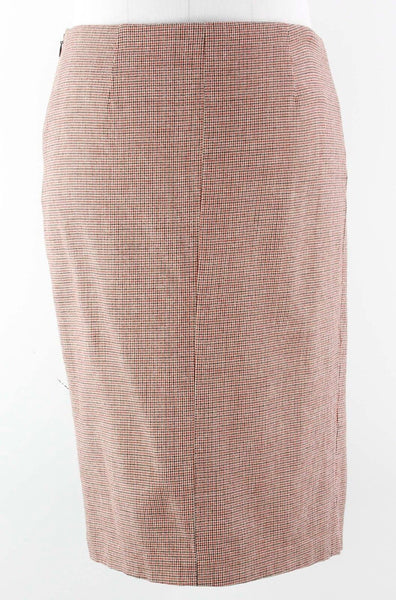 Kulson Sz 46 Cream Brown Rust Wool Viscose Blend 1 Pleat Straight Skirt
