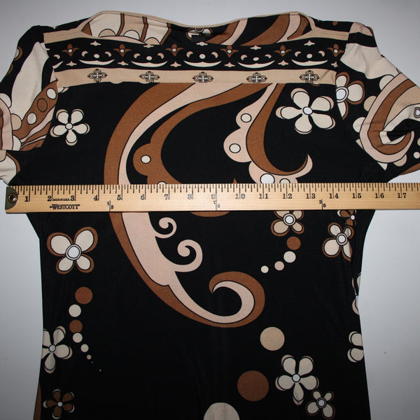 City Triangles Sz M Black Tan Brown Unlined 3/4 Sleeve Polyester Spandex Dress