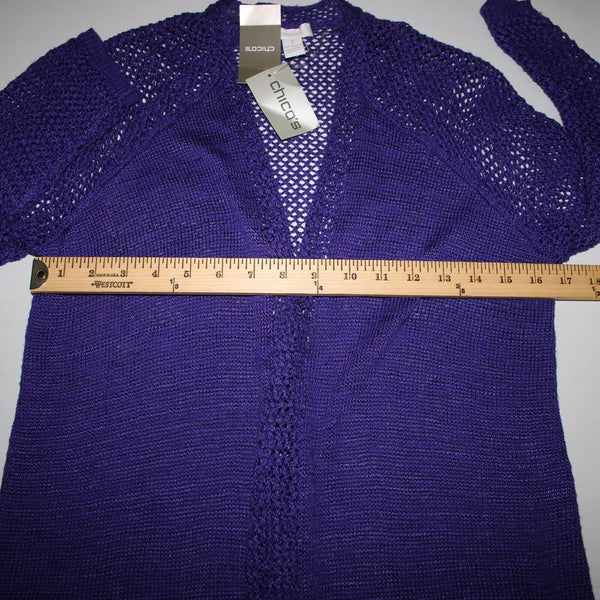 Chicos NEW $89 Cassandra Sz 1 African Amethyst Purple Open Knit Lt Cotton Wrap