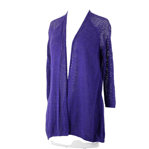 Chicos NEW $89 Cassandra Sz 1 African Amethyst Purple Open Knit Lt Cotton Wrap