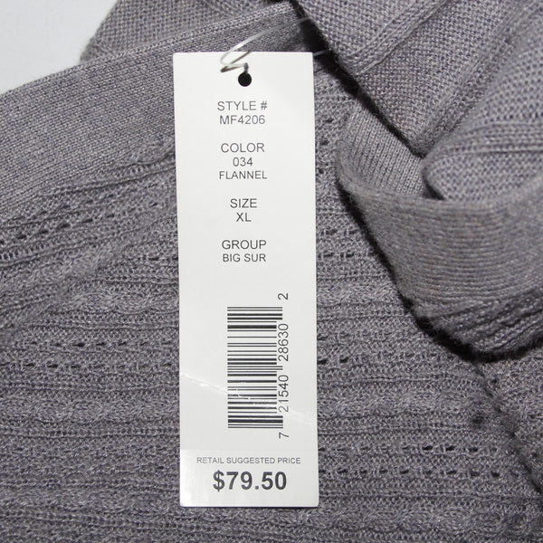 Perry Ellis Vest NEW $80 Sz XL Flannel Gray Ribbed Button Down V Neck Rayon Vest