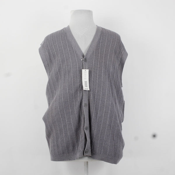 Perry Ellis Vest NEW $80 Sz XL Flannel Gray Ribbed Button Down V Neck Rayon Vest
