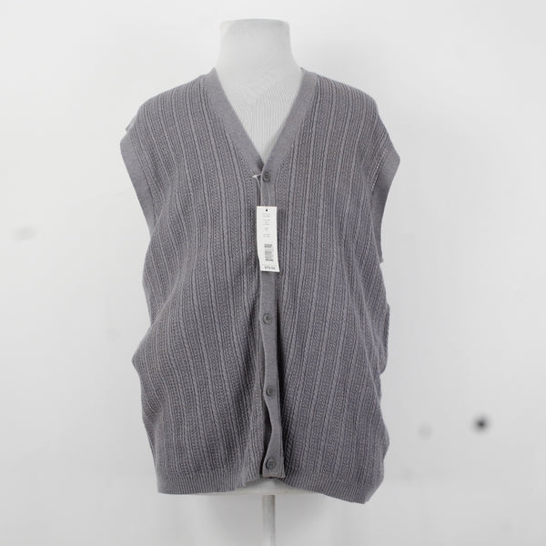 Perry Ellis Vest NEW $80 Sz XL Flannel Gray Ribbed Button Down V Neck Rayon Vest
