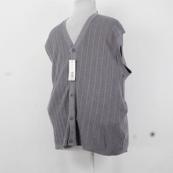 Perry Ellis Vest NEW $80 Sz XL Flannel Gray Ribbed Button Down V Neck Rayon Vest