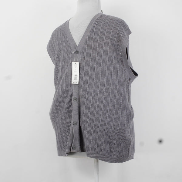Perry Ellis Vest NEW $80 Sz XL Flannel Gray Ribbed Button Down V Neck Rayon Vest