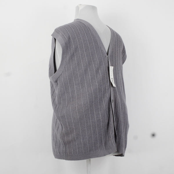 Perry Ellis Vest NEW $80 Sz XL Flannel Gray Ribbed Button Down V Neck Rayon Vest