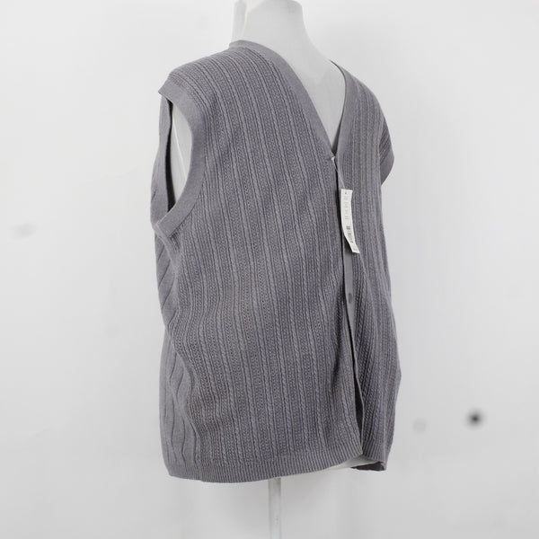 Perry Ellis Vest NEW $80 Sz XL Flannel Gray Ribbed Button Down V Neck Rayon Vest
