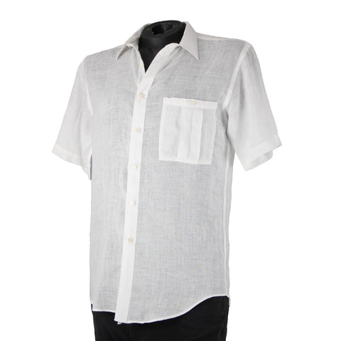 Saks Fifth Avenue Sz M White Collared Button Down 100% Linen Shirt