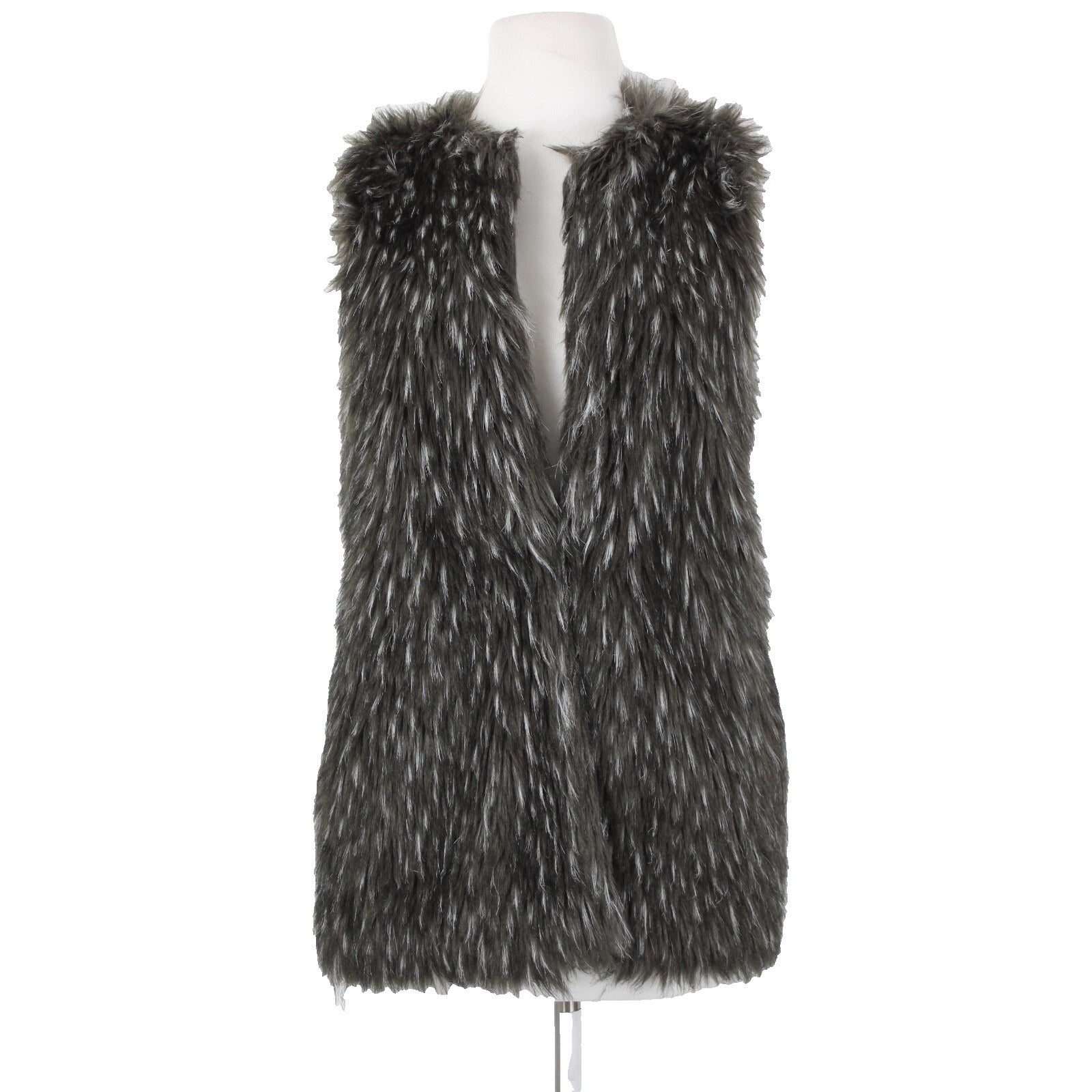 Trouve Sz XS Gray Black Faux Fur Sleeveless Lined Acrylic Polyester Vest
