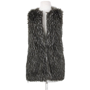 Trouve Sz XS Gray Black Faux Fur Sleeveless Lined Acrylic Polyester Vest