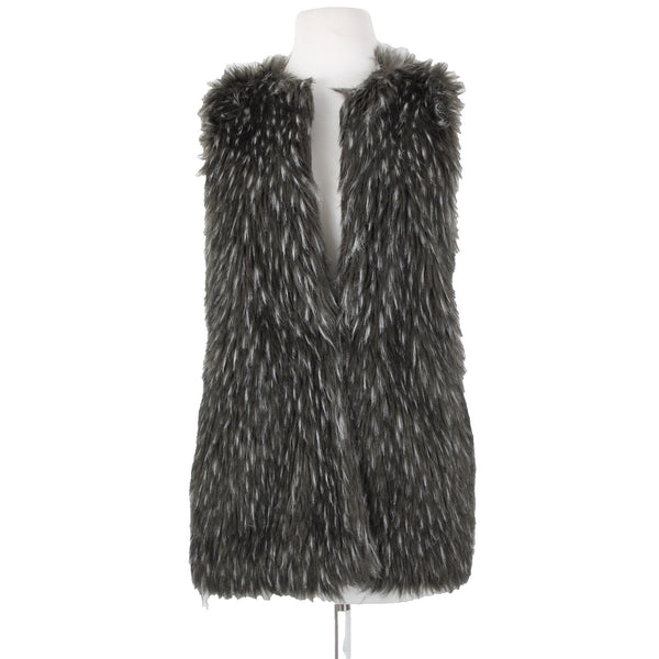 Trouve Sz XS Gray Black Faux Fur Sleeveless Lined Acrylic Polyester Vest