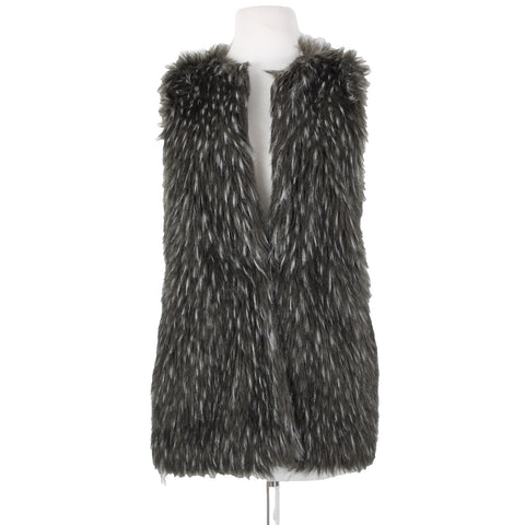 Trouve Sz XS Gray Black Faux Fur Sleeveless Lined Acrylic Polyester Vest