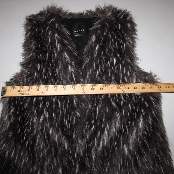 Trouve Sz XS Gray Black Faux Fur Sleeveless Lined Acrylic Polyester Vest