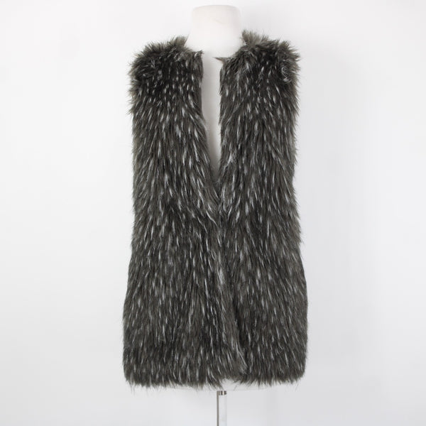 Trouve Sz XS Gray Black Faux Fur Sleeveless Lined Acrylic Polyester Vest