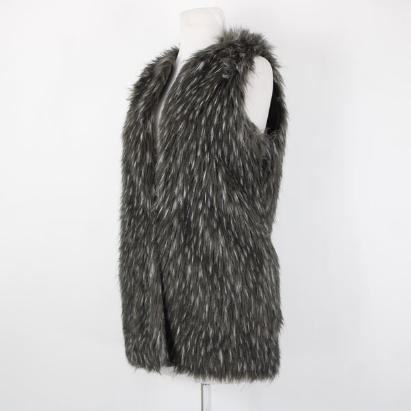 Trouve Sz XS Gray Black Faux Fur Sleeveless Lined Acrylic Polyester Vest