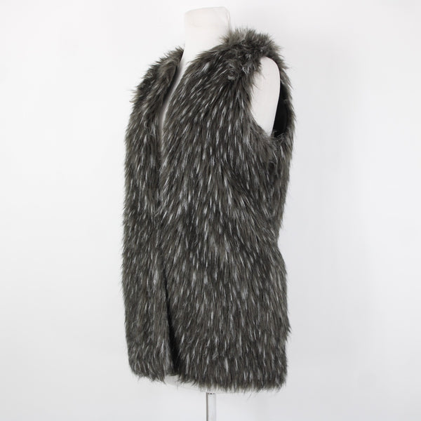 Trouve Sz XS Gray Black Faux Fur Sleeveless Lined Acrylic Polyester Vest