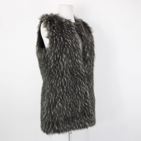 Trouve Sz XS Gray Black Faux Fur Sleeveless Lined Acrylic Polyester Vest