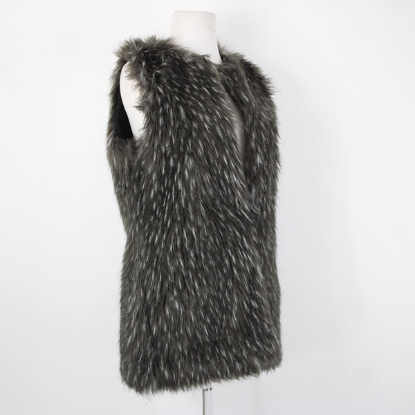 Trouve Sz XS Gray Black Faux Fur Sleeveless Lined Acrylic Polyester Vest