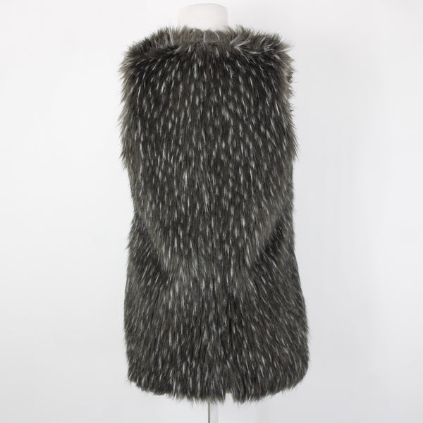 Trouve Sz XS Gray Black Faux Fur Sleeveless Lined Acrylic Polyester Vest