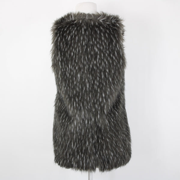 Trouve Sz XS Gray Black Faux Fur Sleeveless Lined Acrylic Polyester Vest
