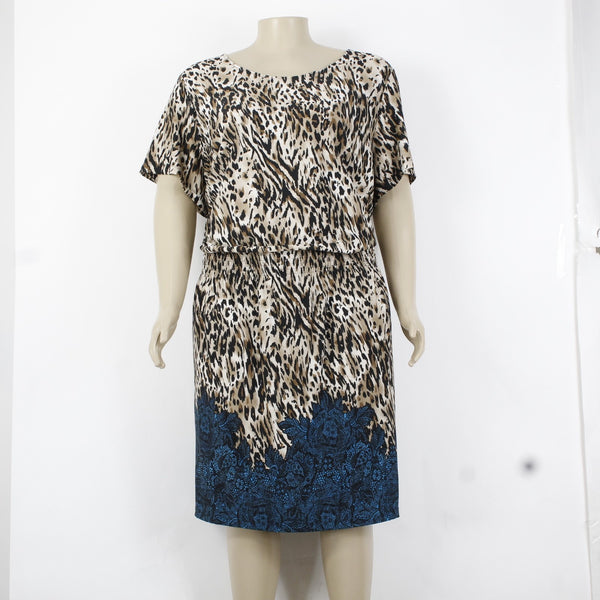 Avenue Dress Sz 30/32 Brown Blue Multi Color Animal Printed Unlined Poly Spandex