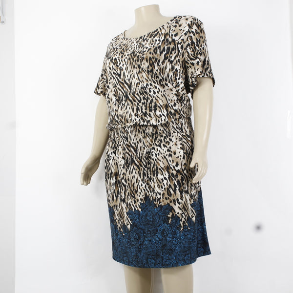 Avenue Dress Sz 30/32 Brown Blue Multi Color Animal Printed Unlined Poly Spandex