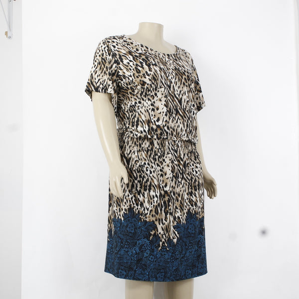 Avenue Dress Sz 30/32 Brown Blue Multi Color Animal Printed Unlined Poly Spandex