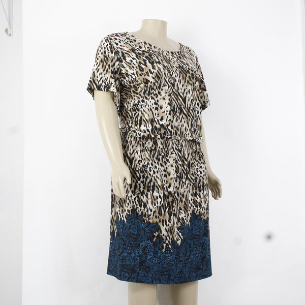 Avenue Dress Sz 30/32 Brown Blue Multi Color Animal Printed Unlined Poly Spandex