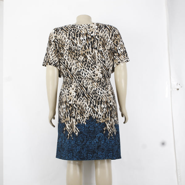 Avenue Dress Sz 30/32 Brown Blue Multi Color Animal Printed Unlined Poly Spandex