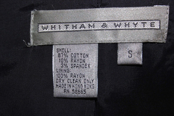 Whitham & Whyte Sz S Black Double Breasted Cotton Blend Velveteen Jacket