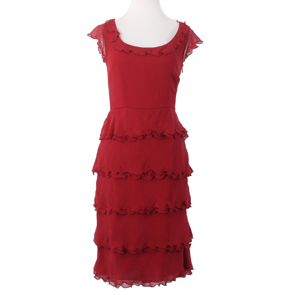 Ann Taylor Dress NEW $199 Sz 2 Red Tier Ruffled Lined 100% Silk Poly Lined Dress