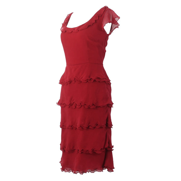 Ann Taylor Dress NEW $199 Sz 2 Red Tier Ruffled Lined 100% Silk Poly Lined Dress