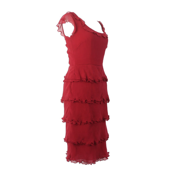 Ann Taylor Dress NEW $199 Sz 2 Red Tier Ruffled Lined 100% Silk Poly Lined Dress