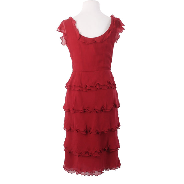Ann Taylor Dress NEW $199 Sz 2 Red Tier Ruffled Lined 100% Silk Poly Lined Dress
